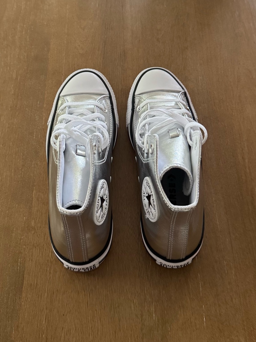 Women’s Chuck Taylor All-Star Silver Metallic High Top Sneakers - Picture 3 of 7
